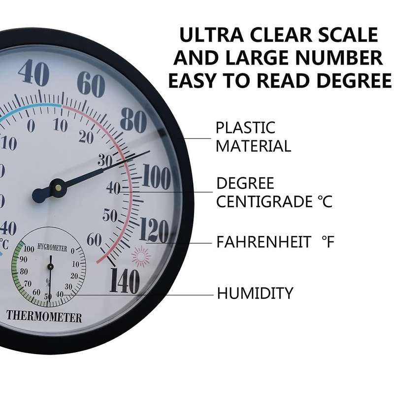 Indoor Outdoor Thermometer Garden Large Number 10 In Diameter(black)