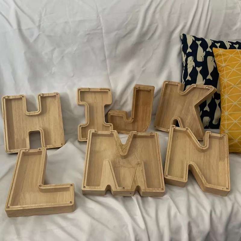 Wooden Piggy Bank Personalized Letters Coin Bank Wooden Money Box - D