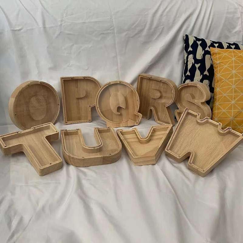 Wooden Piggy Bank Personalized Letters Coin Bank Wooden Money Box - D