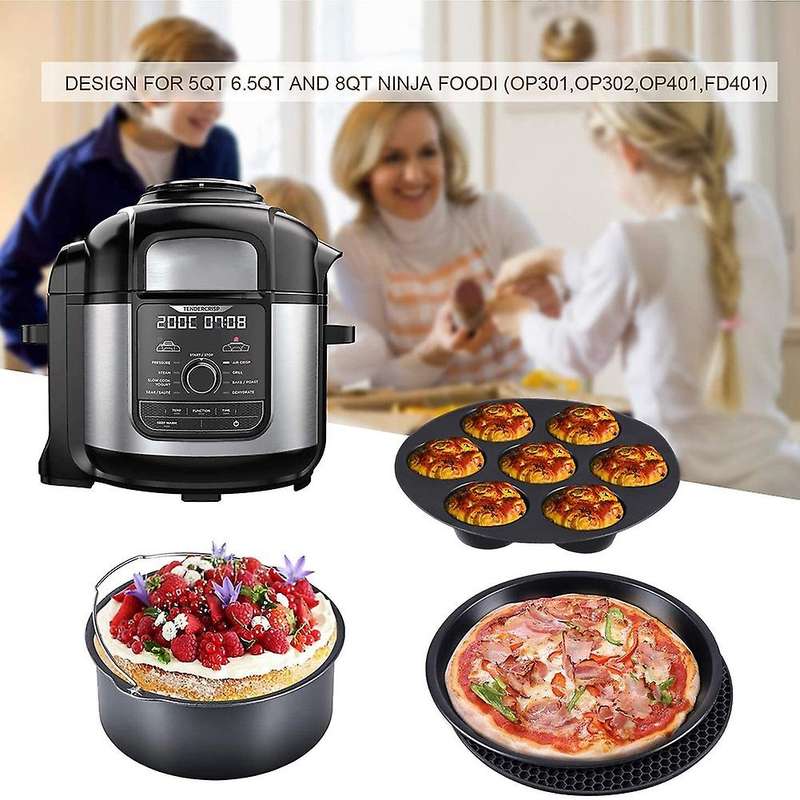4 Set Pressure Cooker, Steamer & Air Fryer Bakeware for Ninja Foodi