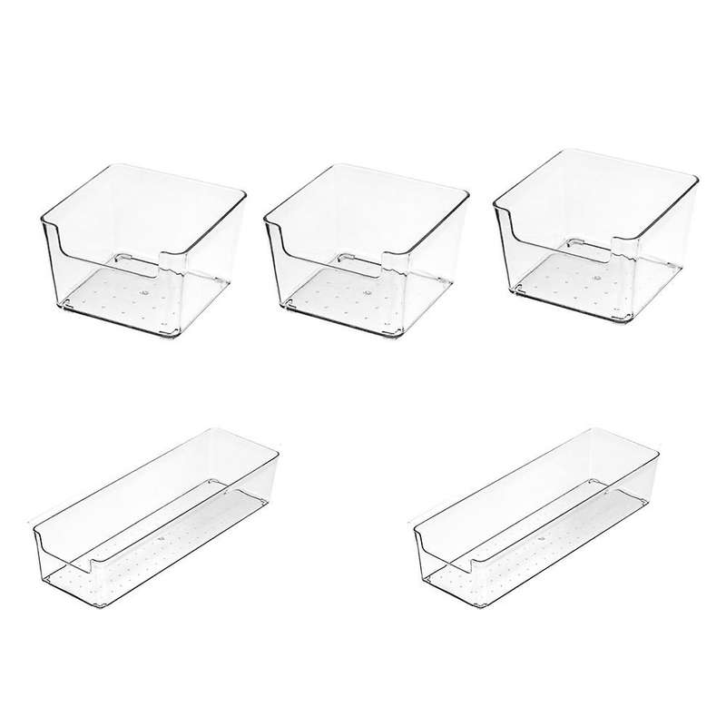 5pcs Transparent Drawer Storage Box Coverless Desktop Cosmetic