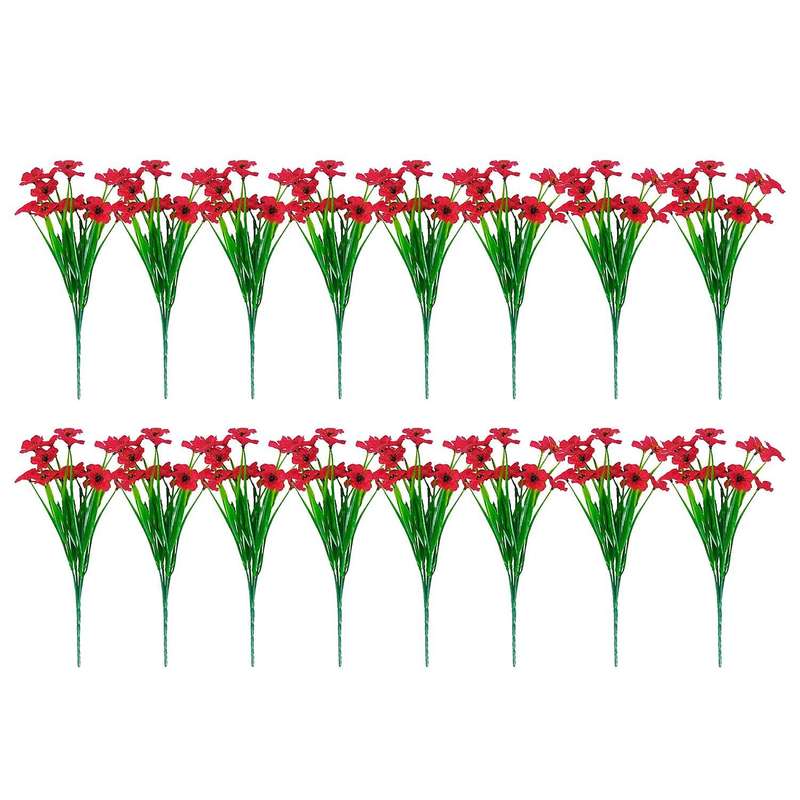16 Pcs Bundles Artificial Flowers for Garden Porch Window Box Red