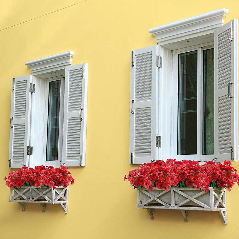16 Pcs Bundles Artificial Flowers for Garden Porch Window Box Red