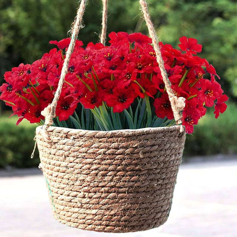 16 Pcs Bundles Artificial Flowers for Garden Porch Window Box Red