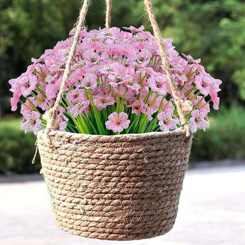 16 Pcs Bundles Artificial Flowers for Garden Porch Window Box Pink