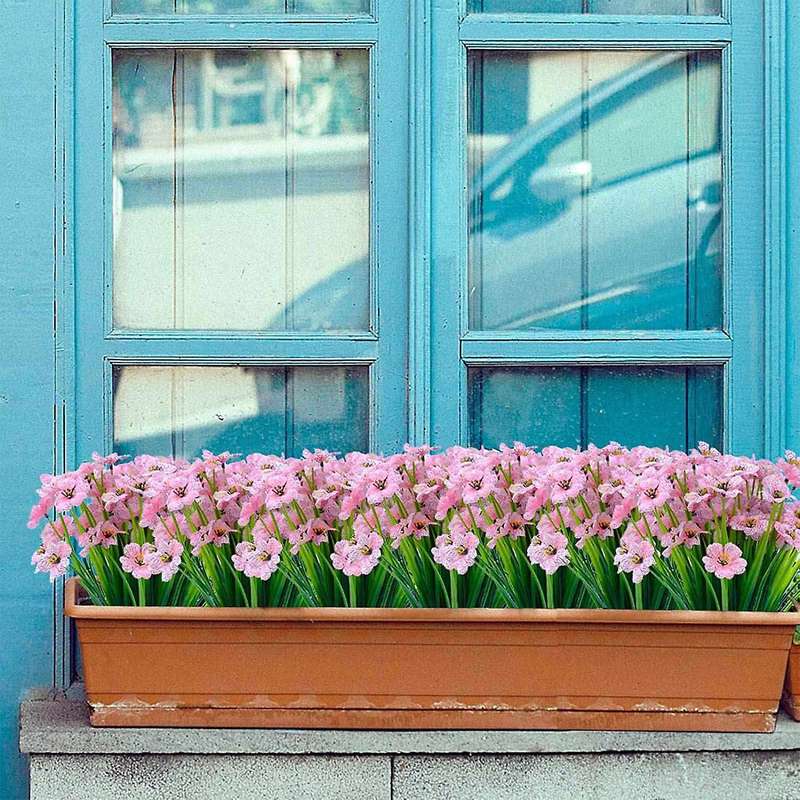 16 Pcs Bundles Artificial Flowers for Garden Porch Window Box Pink