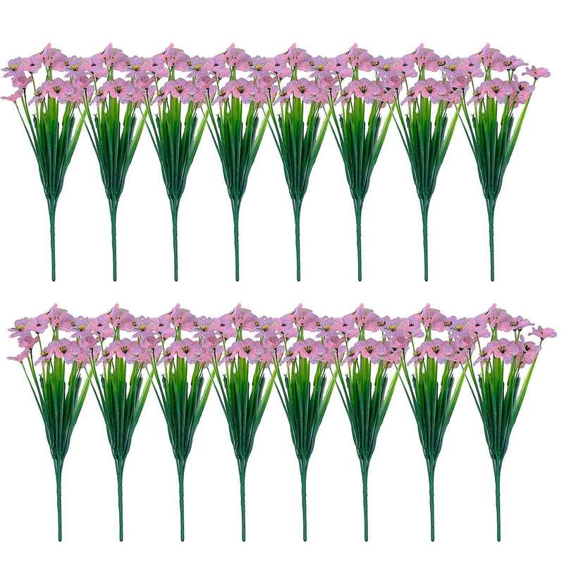 16 Pcs Bundles Artificial Flowers for Garden Porch Window Box Pink