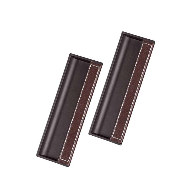 2pcs Aluminum Embedded Door Handle Cabinet Pu Leather Handle (brown)