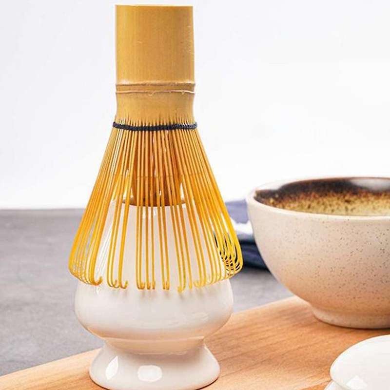 Matcha Tea Whisk Set - Bamboo Whisk and Whisk Holder - White