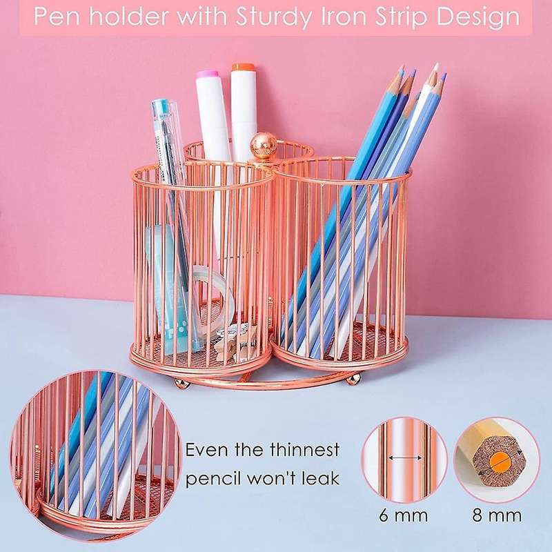 Rose Gold Rotating 3 Parts Marker Pen Holder for Art Supplies Office