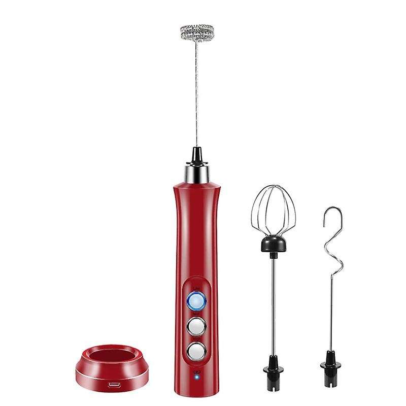 Electric 3 Speeds Milk Frother Handheld for Coffee, Chocolate,red