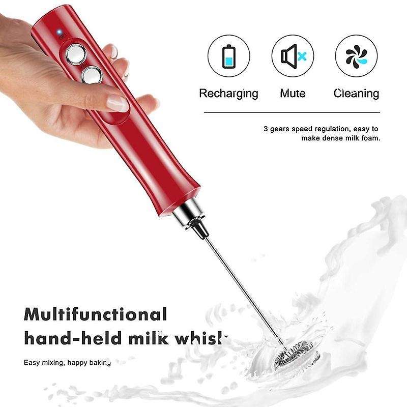 Electric 3 Speeds Milk Frother Handheld for Coffee, Chocolate,red