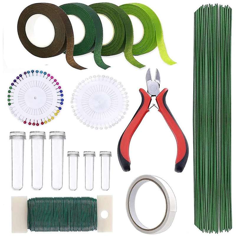 Flower Arrangement Tool Kit, Green Ribbon, Wire Cutter, for Florist