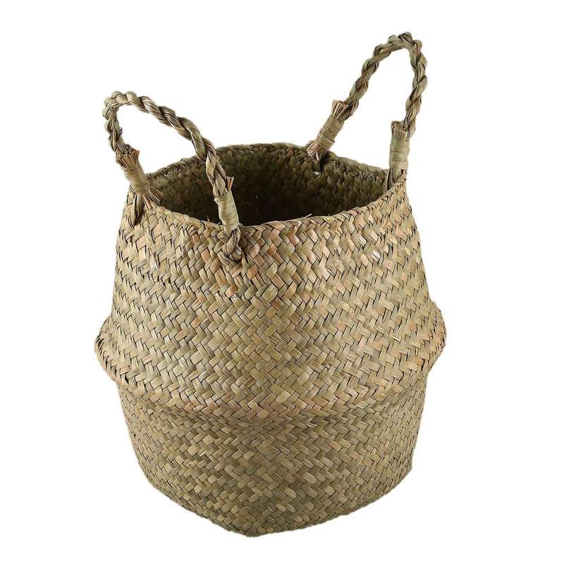 Woven Seagrass Basket, Woven Seagrass Tote Belly Basket for Storage