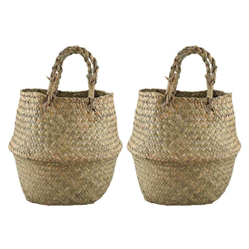 Woven Seagrass Basket, Woven Seagrass Tote Belly Basket for Storage