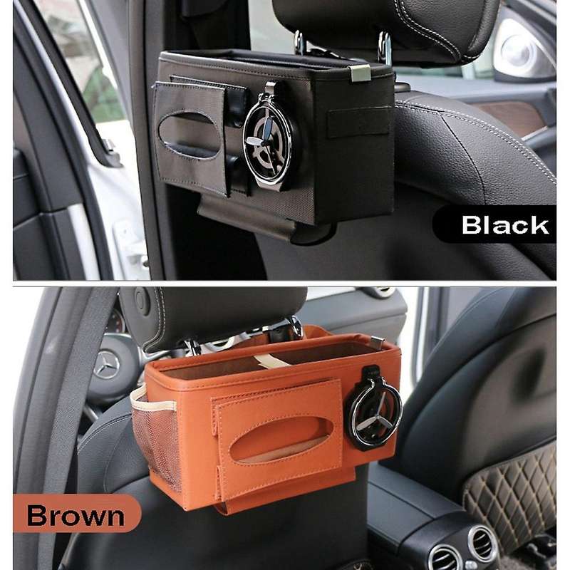 Car Back Seat Storage Bag Hanging Cup Holder Tissue Box Black