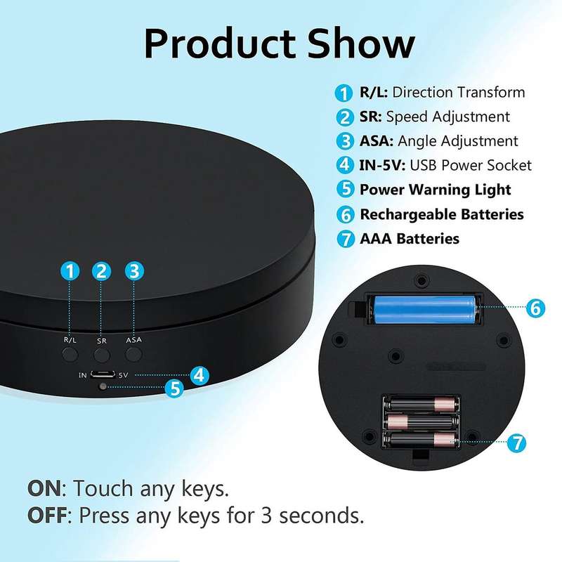 360 Degree Rotating Stand for Photography, Table for Jewelry, Black
