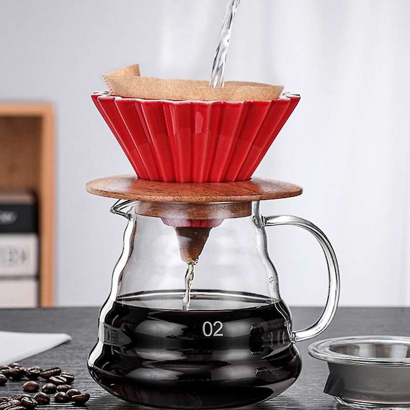 Ceramic Pour Over Coffee Maker with Stand V60 Funnel Dripper, Red