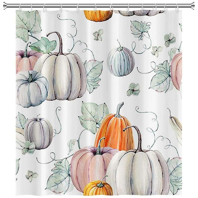 Autumn Shower Curtain Watercolor Pumpkin Maple Leaf Shower Curtain