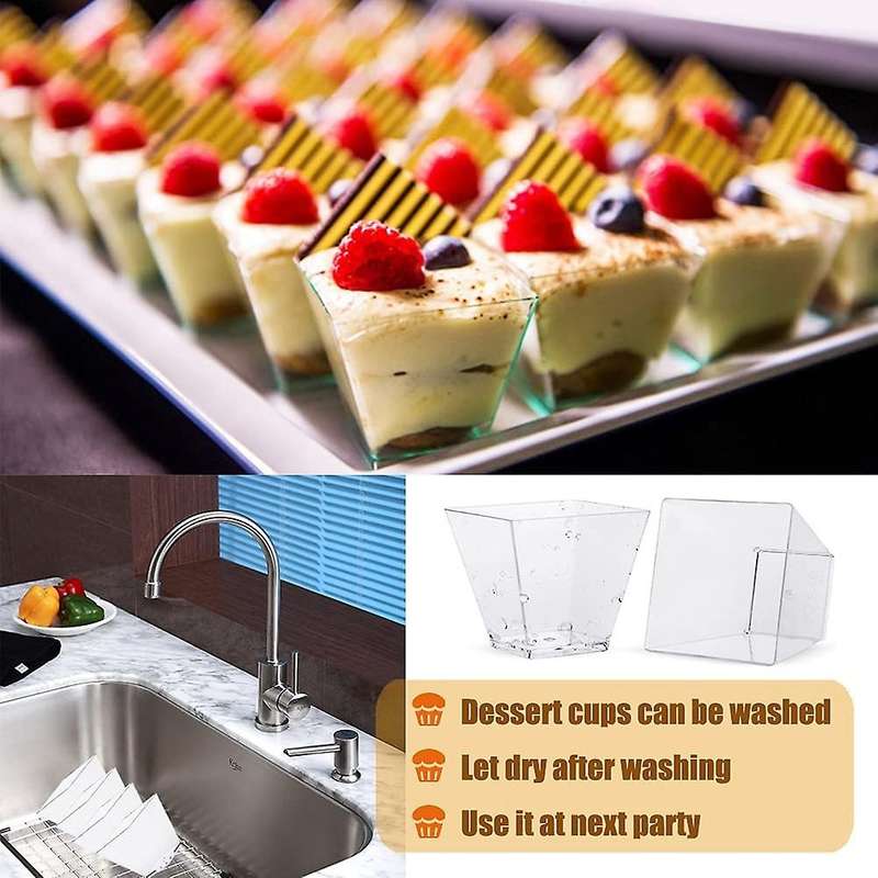50pcs Plastic Dessert Cups + 50pcs Spoons Dessert Cups Clear
