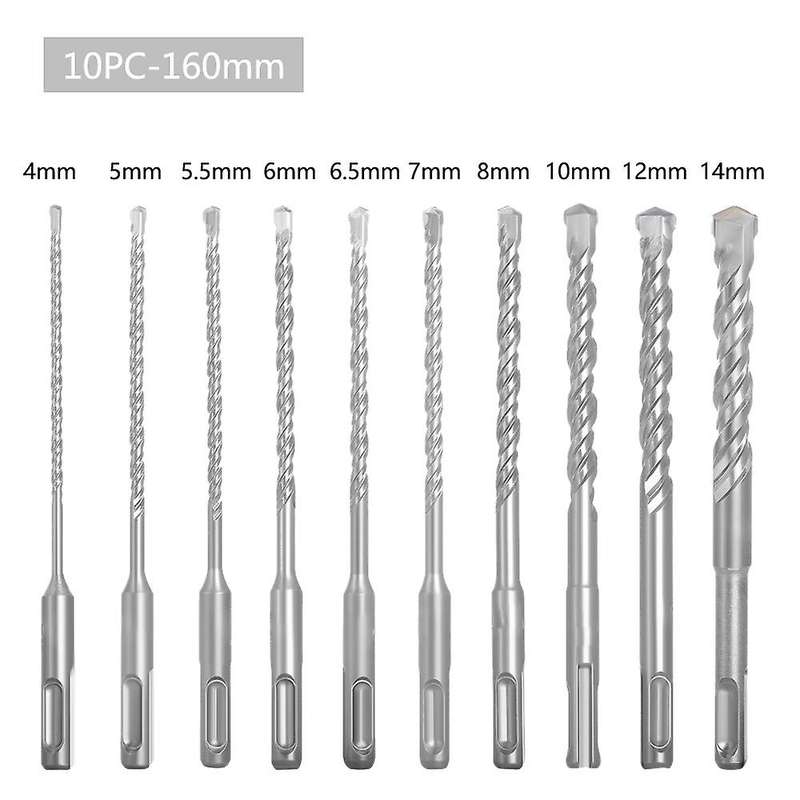 10 Pcs Sds Plus Drill Bit Set 160mm for Concrete Wall Brick Block