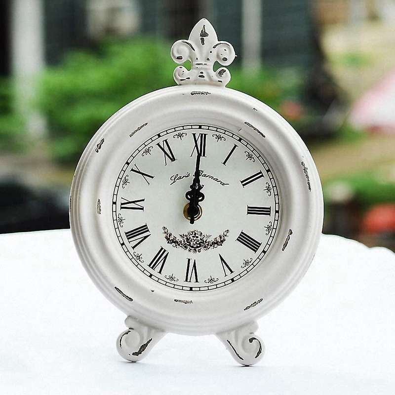 Vintage Table Clock Wood Small White Desk Clock Battery Operated