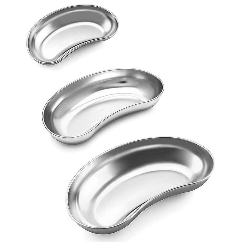 3 Pcs ( 200mm + 210mm + 225mm) 304 Stainless Steel Kidney Trays
