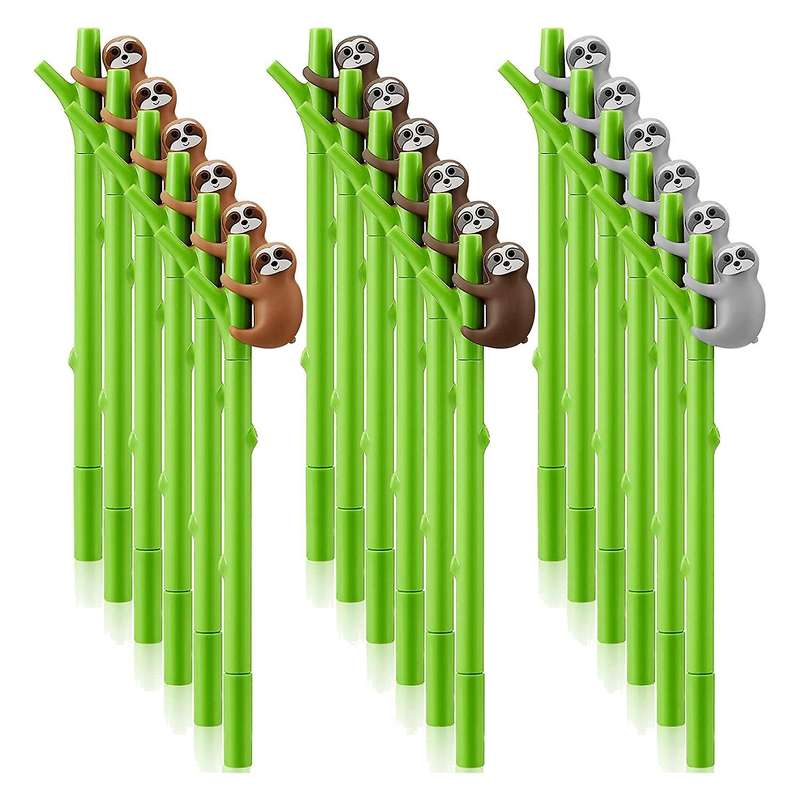 18 Pcs Cute Sloth Pen Plastic Light Grey Khaki Brown Refillable Pen