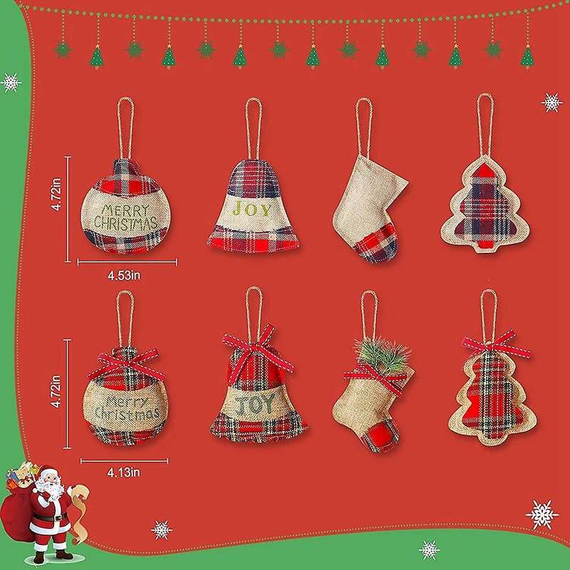 16 Pcs Burlap Christmas Tree Ornaments Christmas Party Decoration