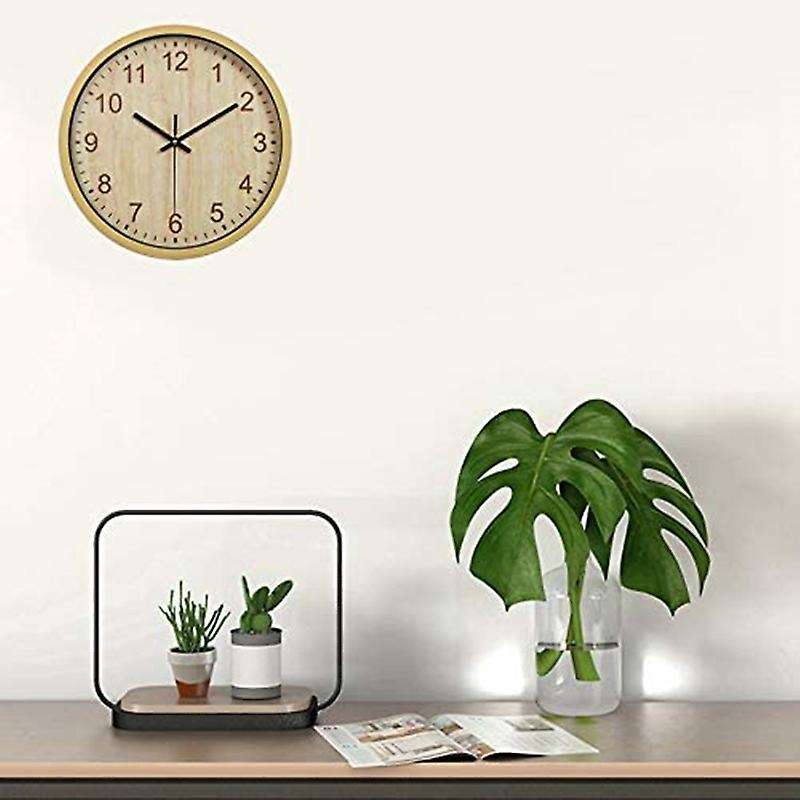 Modern Non Ticking Wall Clock,silent Round Quartz Wood Grain Wall