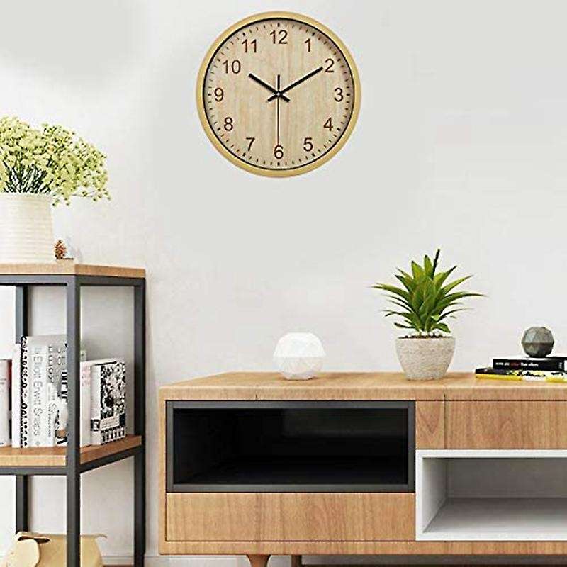 Modern Non Ticking Wall Clock,silent Round Quartz Wood Grain Wall