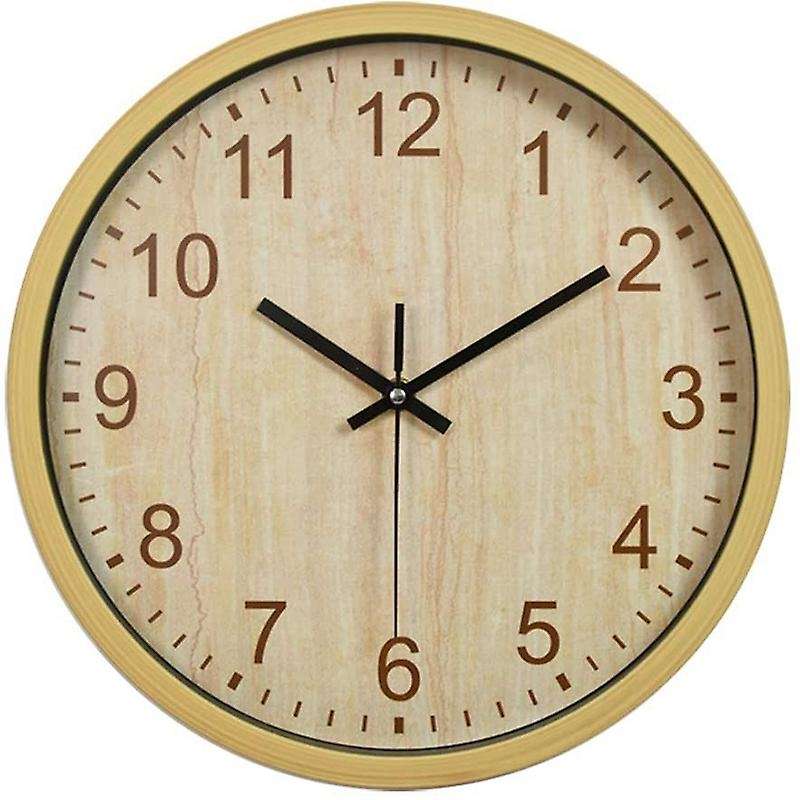 Modern Non Ticking Wall Clock,silent Round Quartz Wood Grain Wall