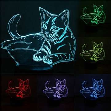 3D Cute Cat Night Light USB Charge Touch Control 7 Color Change LED Desk Lamp Room Decor Gift