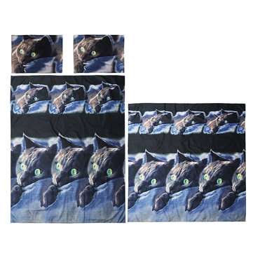 3D Cat Cotton Queen King Double Duvet Quilt Cover Sheet Pillowcase Bedding Sets