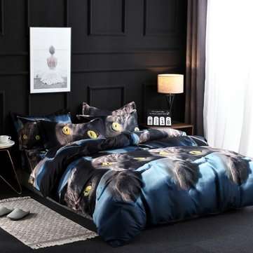 3D Cat Cotton Queen King Double Duvet Quilt Cover Sheet Pillowcase Bedding Sets