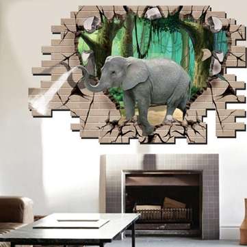 3D Elephant Forest Living Room Bedroom Animals Floor Home Background Wall Decor Creative Stickers