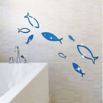 3D Fish Multi-color DIY Shape Mirror Wall Stickers Home Wall Bedroom Office Decor (COLOR.: BLUE)
