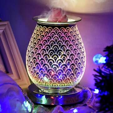 3D Glass Electric Aromatherapy Lamp Home Aromatherapy Machine Touch Feather Aroma ... (PLUG: UKPLUG)