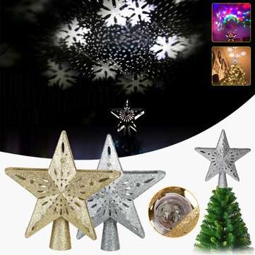 3D Glitter Star Christmas Tree Topper LED Rotating Snowfl... (TYPE: SILVERUSPLUGSNOWFLAKEPROJECTION)