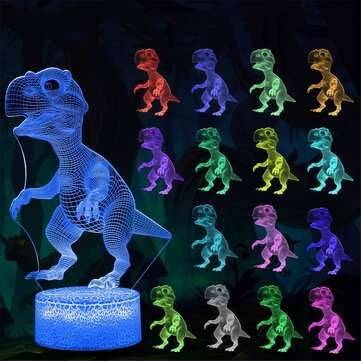 3D Illusion Lamp 16 Colors Dinosaur Toys Night Light with Timer Remote Control Smart Touch for Kid T