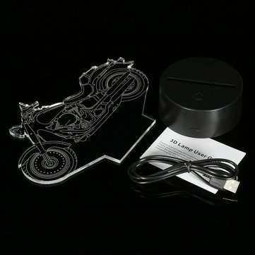 3D Illusion Motorcycle LED Desk Lamp 7 Color Change Touch Switch Night Light