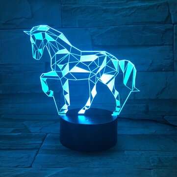 3D LED Lamp 7 Color Horse Shape USB Charge Visual Night Light Touch Bottom Home Office Desk Decor Gi