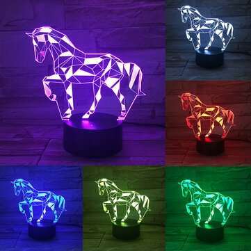 3D LED Lamp 7 Color Horse Shape USB Charge Visual Night Light Touch Bottom Home Office Desk Decor Gi