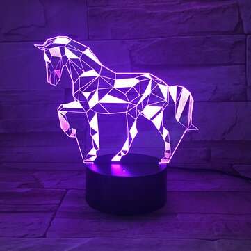 3D LED Lamp 7 Color Horse Shape USB Charge Visual Night Light Touch Bottom Home Office Desk Decor Gi
