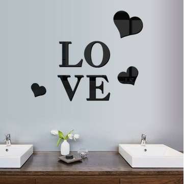 3D Multi-color Love Silver DIY Shape Mirror Wall Stickers Home Wall Bedroom Offic... (COLOR.: BLACK)