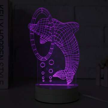 3D Multicolor LED Dolphin Pattern Night Light Lamp with Switch Home Party Decor 220V