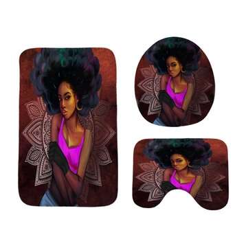 3D Printing African Woman Shower Curtain Set with Non-slip Rug Toilet Lid Co... (TYPE: 3PCSFLOORMAT)