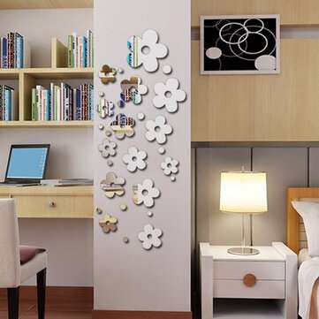 3D Plum Blossom Silver DIY Shape Mirror Wall Stickers Home Wall Bedroom Office Decor