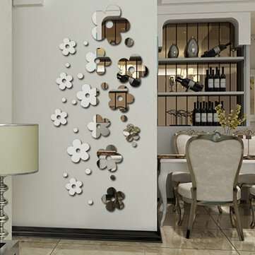 3D Plum Blossom Silver DIY Shape Mirror Wall Stickers Home Wall Bedroom Office Decor