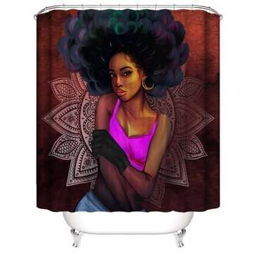 3D Printing African Woman Shower Curtain Set with Non-slip Rug Toi... (TYPE: 180X180CMSHOWERCURTAIN)